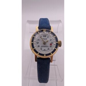 Trice Gold‎ Tone White Dial 17 Jewels Blue Strap Vintage Watch